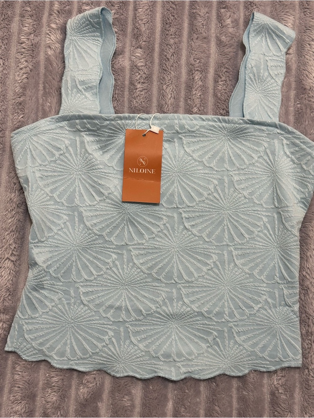 NILOINE Light Blue Textured Tank Top — Size L, New with Tag